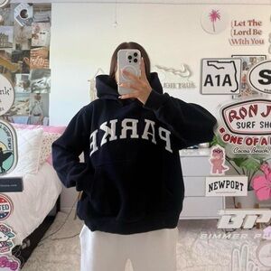 dark navy blue and white PARKE hoodie